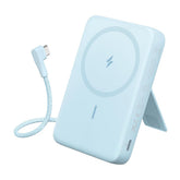 Anker Zolo Magnetic Power Bank, 10,000mAh Wireless Portable Charger with 30W Max Fast Charging, Battery Pack with Built-in USB-C Cable and Adjustable Stand, for iPhone 16/15 Series, AirPods - Blue