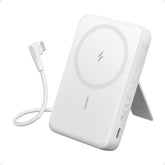 Anker Zolo Magnetic Power Bank, 10,000mAh Wireless Portable Charger with 30W Max Fast Charging, Battery Pack with Built-in USB-C Cable and Adjustable Stand, for iPhone 16/15 Series, AirPods - White