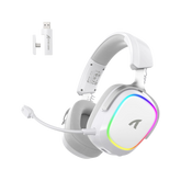 ATTACK SHARK G800 Wireless RGB Gaming Headset:7.1 Surround Sound-50mm Drivers-Memory Foam Ear Pads,Wired/2.4Ghz/BT,Ultralight,Durable Aluminum Frame,Detachable Mic,Programmable for PC Mac Gamer(White)