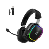 ATTACK SHARK G800 Wireless RGB Gaming Headset:7.1 Surround Sound-50mm Drivers-Memory Foam Ear Pads,Wired/2.4Ghz/BT,Ultralight,Durable Aluminum Frame,Detachable Mic,Programmable for PC Mac Gamer(Black)