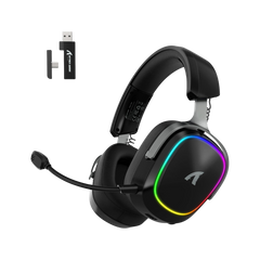ATTACK SHARK G800 Wireless RGB Gaming Headset:7.1 Surround Sound-50mm Drivers-Memory Foam Ear Pads,Wired/2.4Ghz/BT,Ultralight,Durable Aluminum Frame,Detachable Mic,Programmable for PC Mac Gamer(Black)