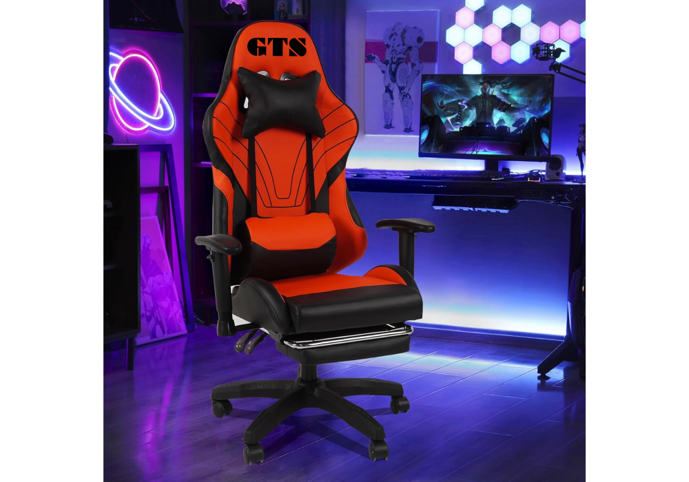CompuMe Gaming Chair With Foot Set High Back Computer Chair Desk Chair Racing Executive Ergonomic Adjustable Swivel Chair with Headrest and Lumbar Support - Black & Grey CompuMe Gaming Chair With Foot Set High Back Computer Chair Desk Chair Racing Executive Ergonomic Adjustable Swivel Chair with Headrest and Lumbar Support - Black & Grey