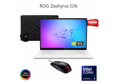 Laptop ASUS ROG Zephyrus G16, Intel Core Ultra 9 285H Up to 5.4 GHz, RTX™ 5090 24GB GDDR7, 64GB LPDDR5X 7467, 16" 240Hz 2.5K OLED w/ ROG Zephyrus Sleeve & ROG Impact Gaming Mouse - Platinum White