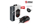 MSI Clutch GM08 Gaming Mouse, 4200 DPI, Optical Sensor, 3 Adjustable Weights, Red LED Lighting, Symmetrical Design, Black