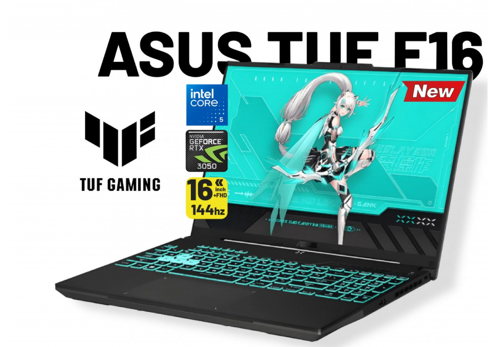NEW ASUS TUF Gaming F16 FX607VU Intel® Core™ 5 Processor 210H 4.8 GHz NVIDIA® GeForce RTX™ 3050 Laptop GPU 6GB GDDR6, 16GB DDR5, 512GB SSD, 16" FHD+ 144Hz