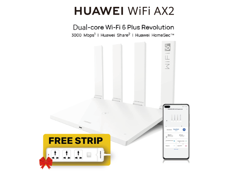 HUAWEI WiFi 6 Wireless AX2 Router - 5 GHz Support up to 3000 Mbps, Comprehensive Parental Control, 3 WAN/LAN Auto-Adaptation Multi Mode HUAWEI WiFi 6 Wireless AX2 Router - 5 GHz Support up to 3000 Mbps, Comprehensive Parental Control, 3 WAN/LAN Auto-Adaptation Multi Mode