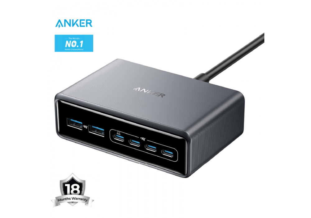 Anker Prime A2683 – 200W GaN Desktop Charger, 6 Ports (4×USB‑C + 2×USB‑A), Ultra‑Powerful Multi‑Device Charging Station, Smart Safety System - 18 Months Warranty