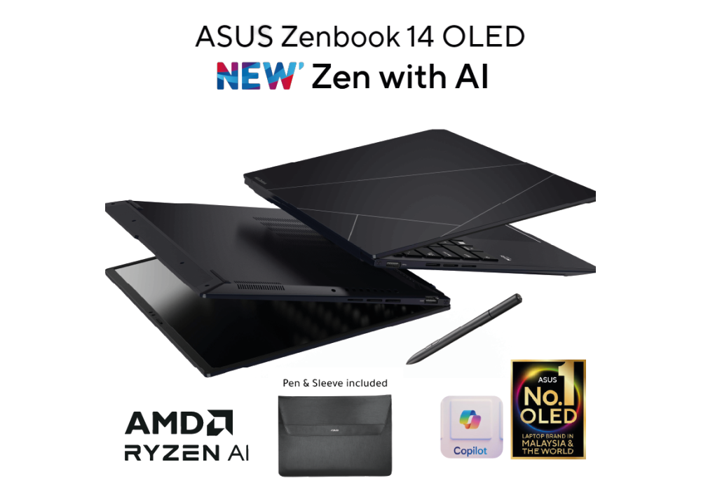 NEW Laptop ASUS Zenbook 14 OLED | AMD Ryzen™ 7 8840HS Processor Ryzen™ AI XDNA up to 38 TOPs 16GB DDR5X, 14.0-inch FHD Windows Hello Support, Sleeve & Stylus - Jade Black