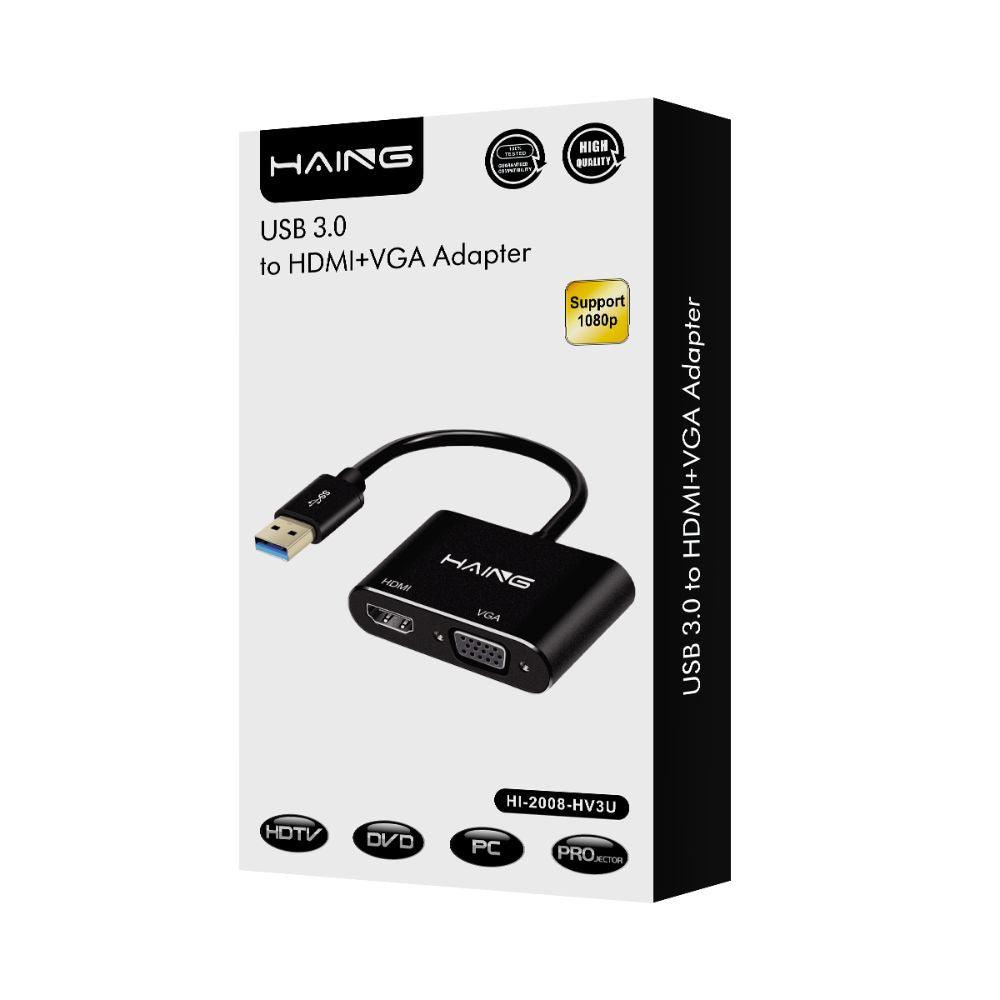 HAING USB 3.0 to HDMI+VGA Adapter HIGH QUALITY - CompuMe