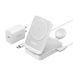 Anker MagGo Wireless Charging Station (15W, Foldable 3-in-1) - White