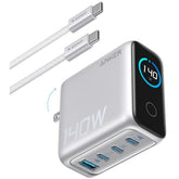 Anker Laptop Charger, 140W MAX USB C Charger, 4-Port Multi-Device Fast Charging, Advanced GaN Power Adapter, Intuitive Touch Controls, for MacBook, iPhone 17/16 Series, Samsung Galaxy, Pixel, and More - Silver