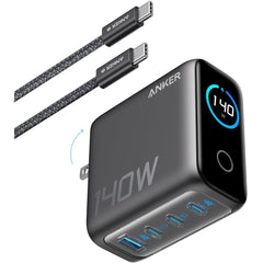 Anker Laptop Charger, 140W Max 4-Port GaN USB C Charger Block with Smart Display, Fast Charging Power Adapter, Touch Controls for MacBook, iPad, iPhone 17/16 Series (Include 5FT Cable, Non-Battery) - Black