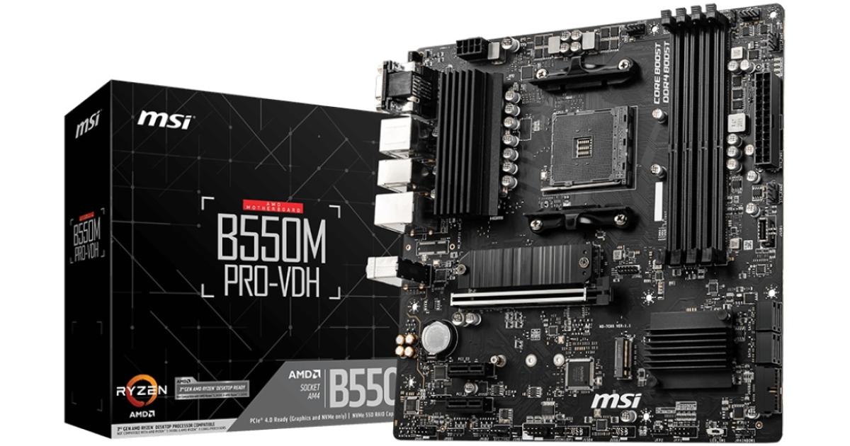 MSI B550M PRO-VDH, AMD AM4 RYZEN 5000, 4000, 3000 Series /DDR4/PCIe 4.0/2xM.2 - mATX Motherboard