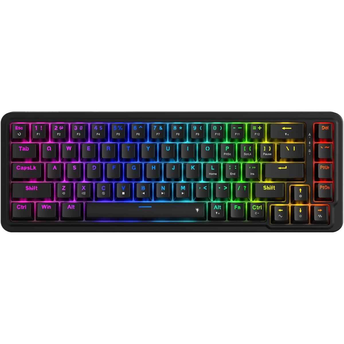 Redragon K709 Nova 65% Wired Gasket Rgb Gaming Keyboard, 68 Keys Hot Swap Compa Mechanical Keyboard W/free Mod Socket, 3 Layer Noise Dampening & Dedicated Arrow Keys, Quiet Custom Linear Switch , Black