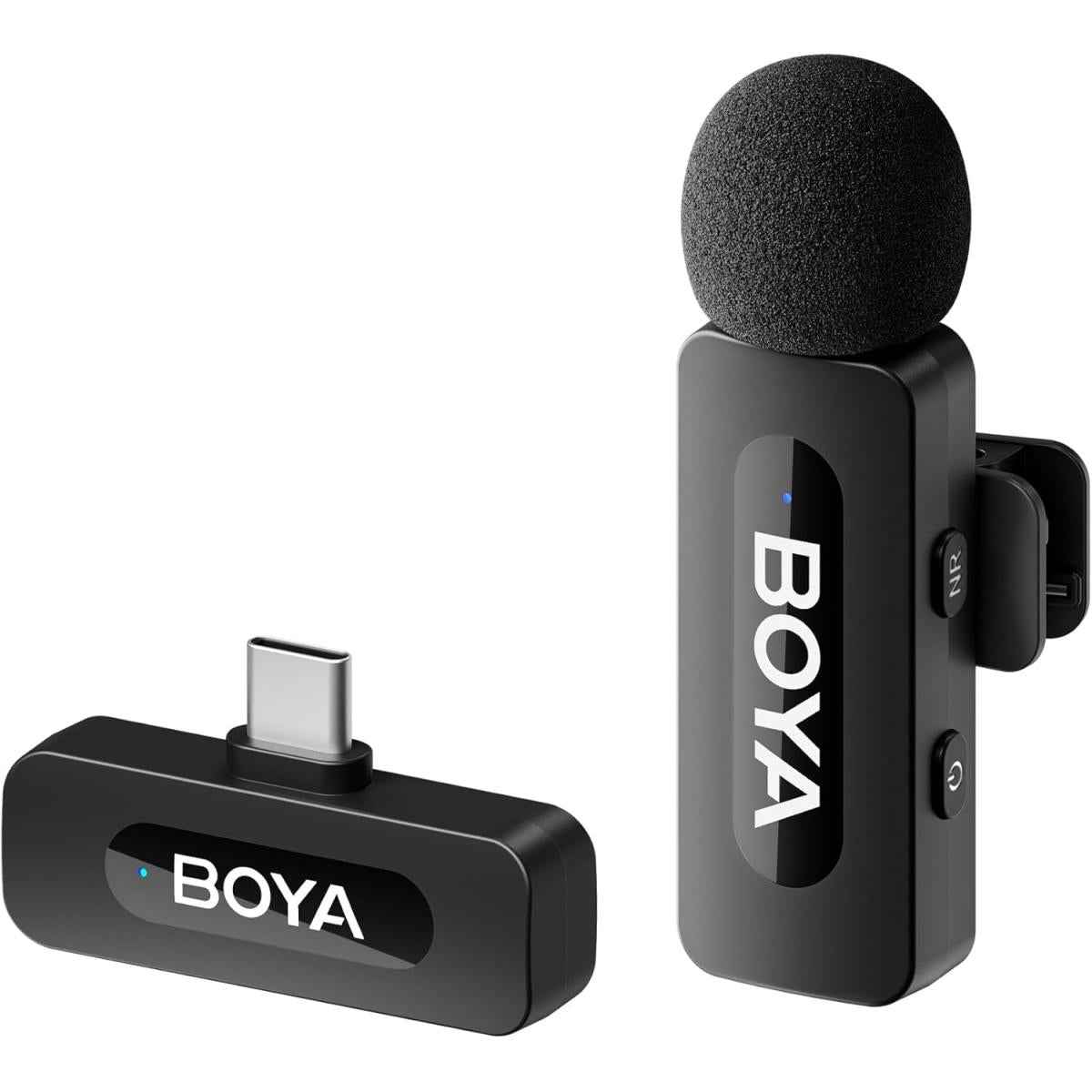 Boya By V10 2.4 Ghz Omnidireional Wireless Microphone System With A Transmitter & Receiver For Type C Devices & Android. For Vlog, Social Media, Youtube Content With Rechargeable Battery. 50m Range Black