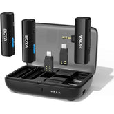 Boya Boyalink All In One Wireless Lavalier Microphone For Iphone Android Dslr Camera With Charging Case, Noise Canceling, 2.4g Dual Channel Lapel Microphone System Usb C For Video Recording Vlogging Black