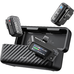 BOYA BOYAMIC 2 Wireless Microphones for iPhone 15-16/Android/PC/Camera, AI Noise Cancellation,32-bit Float Internal Recording,984ft Range, 54H Battery with Charging Case for Recording(without Clip Mic)