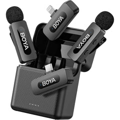 Boya By V3 Combo Wireless Microphone For Iphone Android Smartphone,100m Los Range,36h Duration,noise Cancellation,plug&play Lavalier Lapel Mics For Vlogging Interview 2 In 1 Charging Case(2tx+2rx)