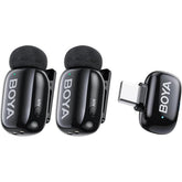 BOYA mini 2-04 Wireless Lavalier Microphone for iPhone 15-17/Android, Noise Cancellation Control, 48kHz/24-Bit, 6H Battery Mini Mic for Video Recording Interview Vlog (2TX + USB-C RX) - Black