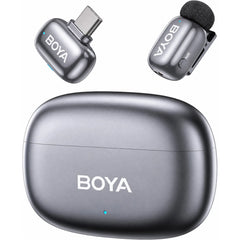 BOYA mini 2-05 Wireless Lavalier Microphone for iPhone 15-17/Android, Noise Cancellation Control, 48kHz/24-Bit, 30H Battery Mini Mic for Video Recording Interview Vlog (1TX + USB-C RX + Charging Case) - Space Gray