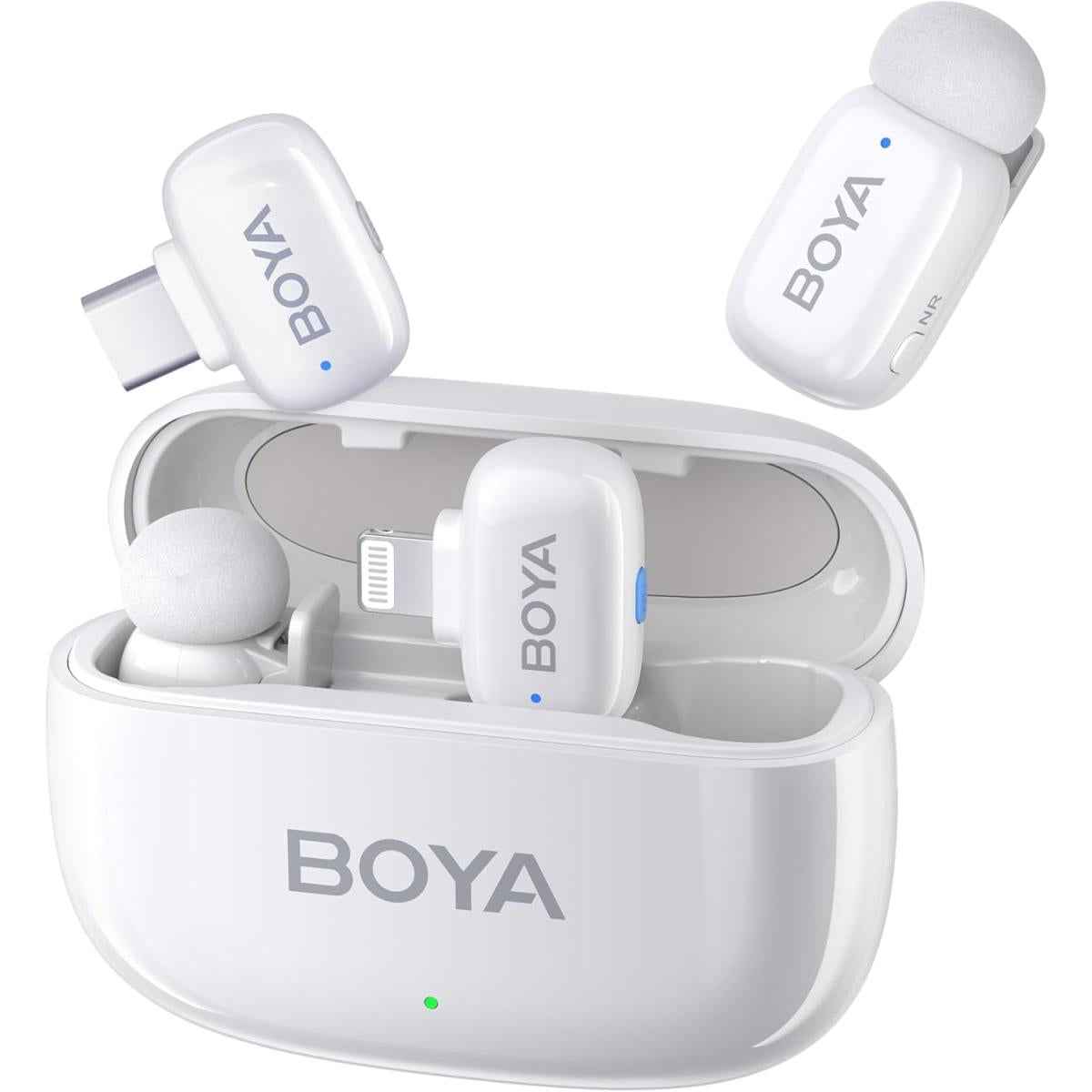 Boya Mini Wireless Microphone For Iphone/android/pc/tablets With Usb C/lightning Plug, Mfi Certified, Noise Reduion, Ai Voice Changer, 30h Battery Life With Charging Case For Video Recording Podcast White