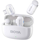 Boya Mini Wireless Microphone For Iphone/android/pc/tablets With Usb C/lightning Plug, Mfi Certified, Noise Reduion, Ai Voice Changer, 30h Battery Life With Charging Case For Video Recording Podcast White