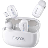 BOYA Mini Wireless Microphone for iPhone/Android/PC/Tablets with USB C/Lightning Plug, MFi Certified, Noise Reduction, AI Voice Changer, 30H Battery Life with Charging Case for Video Recording Podcast - White