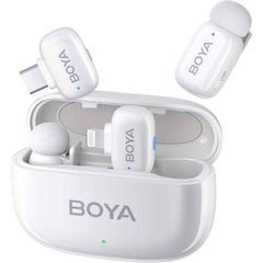Boya Mini Wireless Microphone For Iphone/android/pc/tablets With Usb C/lightning Plug, Mfi Certified, Noise Reduion, Ai Voice Changer, 30h Battery Life With Charging Case For Video Recording Podcast White