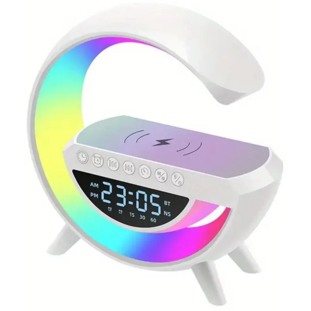 LED Wireless Charging Speaker (BT-3401), Compact Size & Modern Design Portable Bluetooth Speaker (LED, AUX, USB, SD Card), FM radio, Clock, Alarm Clock, 7 Colors Led | BT-3401 | - CompuMe