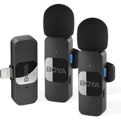 BOYA BY-V2 Wireless Microphone for iPhone,2.4GHz Plug Play Mnini Clip-on Mic for iPhone 14/14 Pro/13/13 Pro/12 iPad iOS Devices Vlogging YouTube Video Recording Podcast Interview - Black
