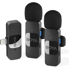 BOYA BY-V2 Wireless Microphone for iPhone,2.4GHz Plug Play Mnini Clip-on Mic for iPhone 14/14 Pro/13/13 Pro/12 iPad iOS Devices Vlogging YouTube Video Recording Podcast Interview - Black