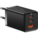 Baseus Travel Charger Gan5 Pro Fast Wall Charger, C+c+u, Qc, Afc, Pd 65w With Type C To Type C (100w) Cable 1m, Black