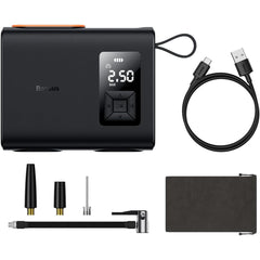 Baseus Energypump Mega Series Dual Cylinder Wireless Inflator, 150psi Portable Air Compressor, 250w, 6000mah, Smart Lcd, Auto Stop, Led Light, For Car, Motorcycle, Bike (black)