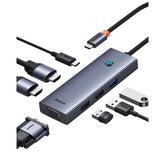 Baseus PortalJoy Series 7-Port Triple-Display HUB Type-C to HDMI4K@60Hz*1+HDMI4K@30Hz*1+VGA*1+USB3.0*1+USB2.0*2+PD*1 - Space Grey
