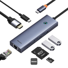 Baseus Flite Series 7 Port Hub Docking Station 4k Fast Charging, 100w Pd, 2 Usb 3.0 Ports, Hdmi 4k@60hz, Rj45 1000mbps, Sd/tf Card Reader Grey