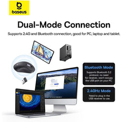 Baseus F02 Ergonomic Dual - Mode Wireless Mouse Bluetooth 5.2 and 2.4Ghz Connectivity, Silent Buttons, 5 DPI Modes - Black