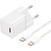 Baseus Gan5 Fast Charger (mini) 1c 20w Eu Moon White (with: Baseus Dynamic 3 Series Fast Charging Data Cable Type C To Type C 100w 1m Moon White)
