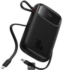 Baseus Qpow2 10000mah Digital Display Fast Charge Power Bank 30w With Built In Dual Type C Cable Black