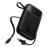 Baseus Qpow2 20000mah Digital Display Fast Charge Power Bank 30w With Built In Dual Type C Cable Black