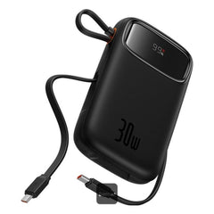 Baseus QPow2 20000mAh Digital Display Fast Charge Power Bank 30W With Built-in Dual Type-C Cable - Black