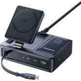 Baseus Nomos 5 In 1 Charging Station 140w, Qi2 Certified 15w Magnetic Wireless Charger With 100w Retraable Cable, Gan Fast Usb C Desktop Charger For Magsafe, Iphone 16/15 Pro Max, Macbook Pro