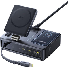 Baseus Nomos 5 In 1 Charging Station 140w, Qi2 Certified 15w Magnetic Wireless Charger With 100w Retraable Cable, Gan Fast Usb C Desktop Charger For Magsafe, Iphone 16/15 Pro Max, Macbook Pro