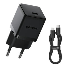 Baseus Palm Fast Charger 1c 20w Eu Cluster Black (with Baseus Mini White Cable Usb C To Usb C 60w (20v/3a) 1m Cluster Black)
