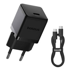 Baseus Palm Fast Charger 1c 20w Eu Cluster Black (with Baseus Mini White Cable Usb C To Usb C 60w (20v/3a) 1m Cluster Black)