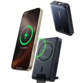 Baseus Nomos 3 In 1 10000mah Power Bank Qi2 Certified 15w Wireless Charger, 45w Built In Two Way Fast Charging Cable, Type C Port, Kickstand Black