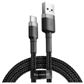 Baseus Cafule Series Usb A To Type C Cable 3a Fast Charge & 480mbps High Speed Data Transfer, Nylon Braided, 1m Black