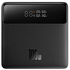 Baseus Blade H1 Lite 20000mAh 100W Fast Charging Power Bank with Type-C Cable - 2 USB-A and 2 Type-C Port, Digital Display, Slim Design - Black
