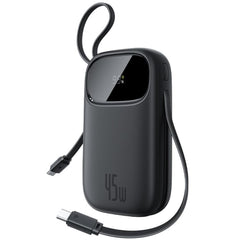 Baseus Qpow 3 Digital Display Power Bank with 2 Built-in USB-C Cables 10000mAh 45W Cosmic - Black