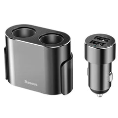 Baseus High Efficiency One to Two Cigarette Lighter (dual-cigarette lighter 80W +dual USB 3.1A) - Black