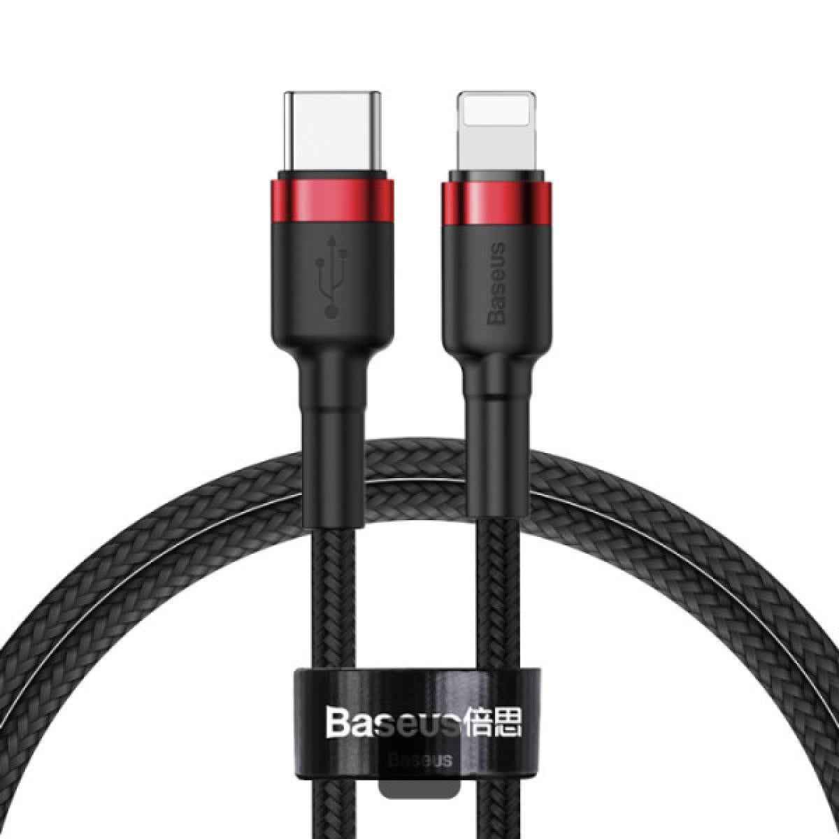 Baseus Cafule Series Type C To Lightning Cable 20w Pd Fast Charge & 480mbps High Speed Data Transfer, Nylon Braided, 1m Black